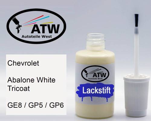 Chevrolet, Abalone White Tricoat, GE8 / GP5 / GP6: 20ml Lackstift, von ATW Autoteile West.